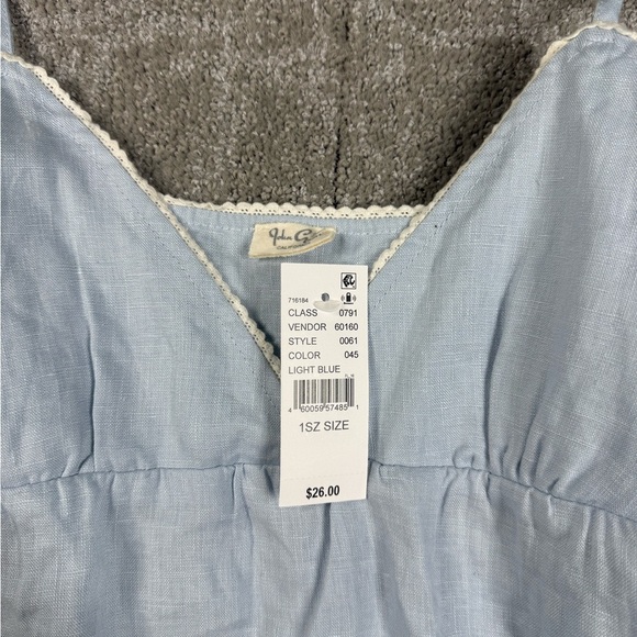 John Galt Pacsun NWT Blue Boho 100% Linen Blue Tie Back Tank OS - Picture 2 of 6